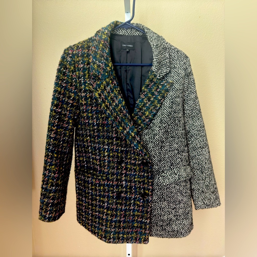 Anthropologie Driftwood Mixed Media Double Breasted Tweed Coat Size Small
